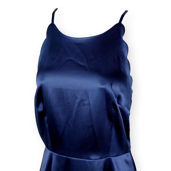 I.N. Navy Blue Satin Spaghetti Strap Mini Dress Juniors 9 - Picture 2 of 7